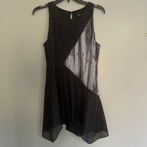 S. Levine Black Silver Metallic Colorblock Sharkbite Hem‎ tunic top M whimsigoth